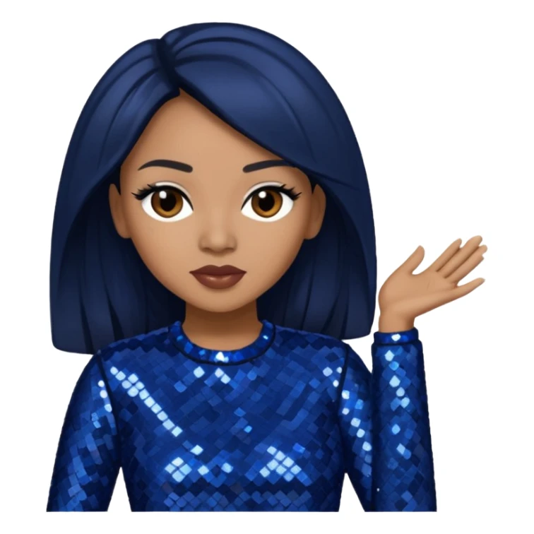 Monica, R&B Singer with dark brown hair, dark blue sequin outfit sticker