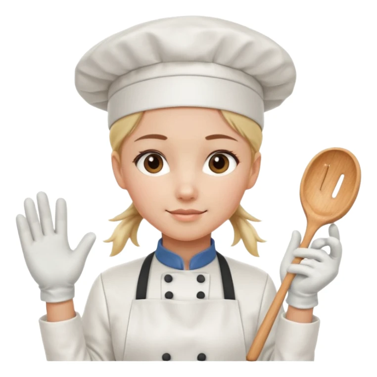 Young female pastry chef - single ponytail, apron, white chef's hat, wearing insulated gloves sticker