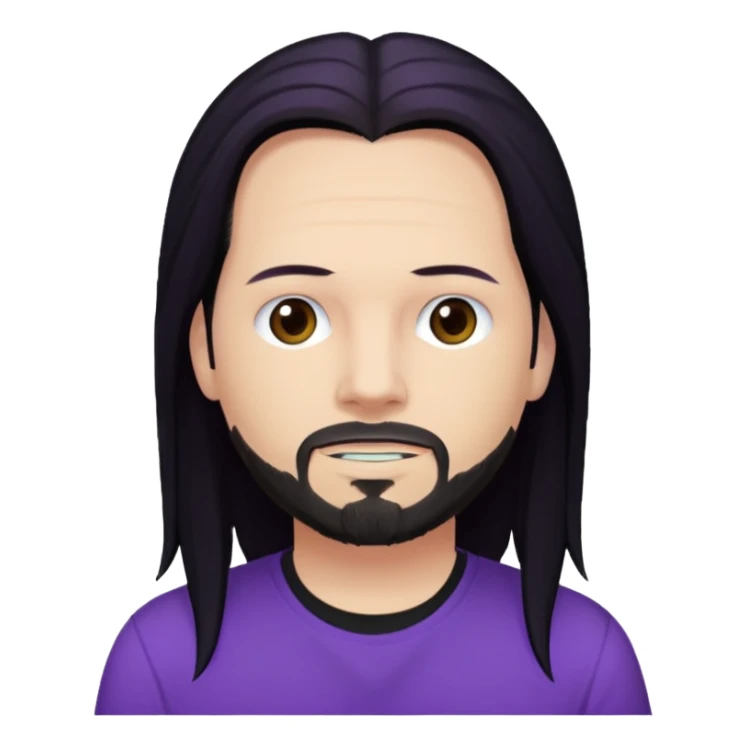 Jonathan Davis with long black hair, purple shirt sticker