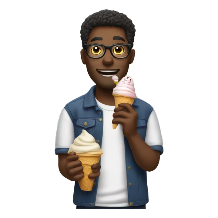 a man whit glasses eating icecream and having a cat in his hand sticker