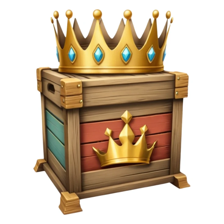 wooden crate with a golden crown on top sticker