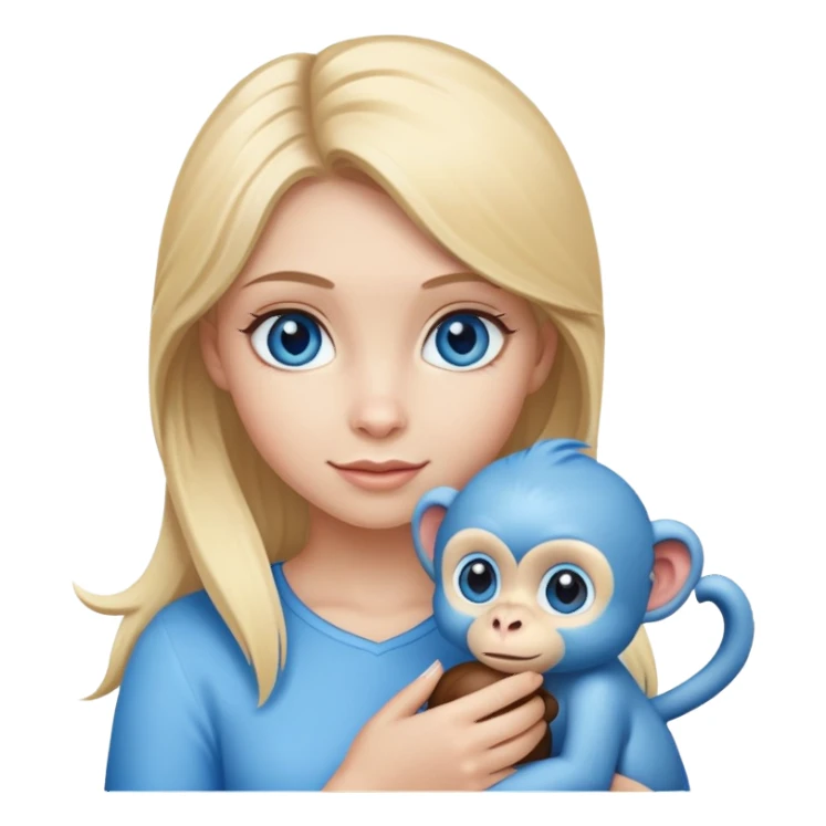 Blonde girl with blue monkey and blue eyes  sticker