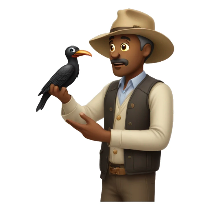 A man trying to shoo away a bird while holding a hat in his hand. sticker