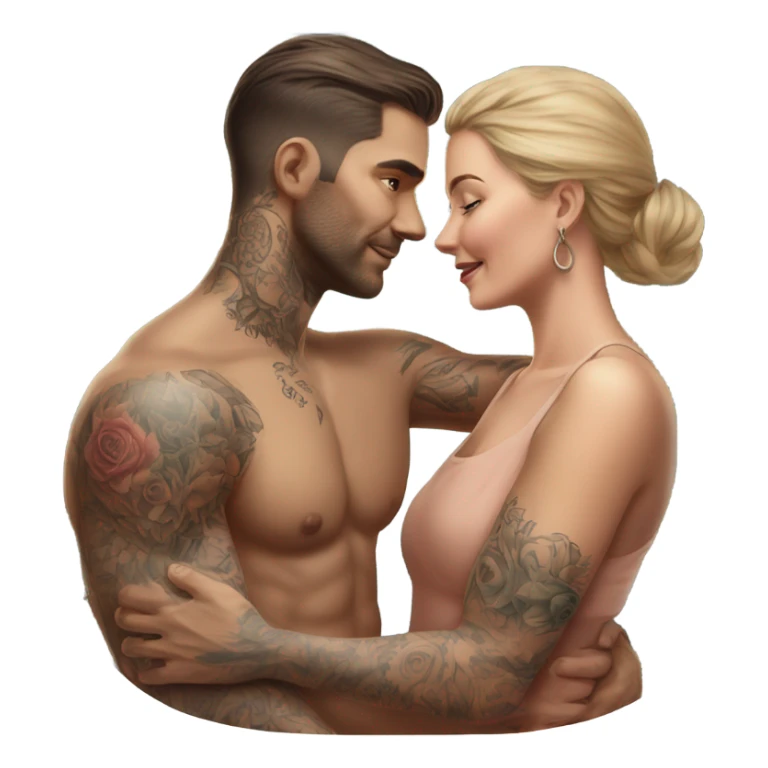 Hyper Realistic beautiful woman touching a very handsome tattooed man sticker