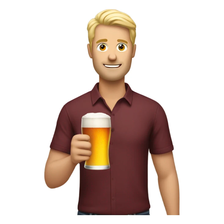 Blonde man in maroon shirt holding two beers sticker