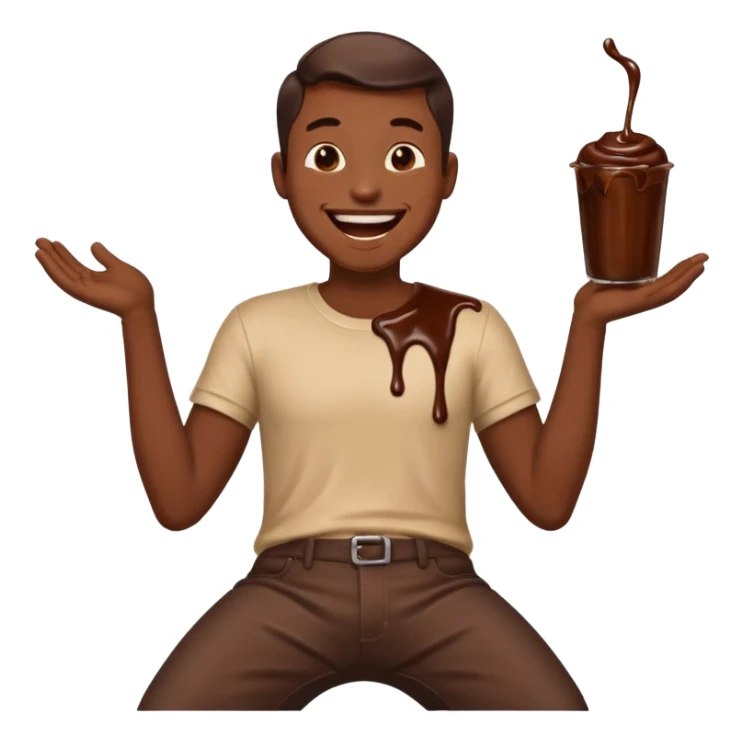 Man laughing with chocolate sauce on pants sticker