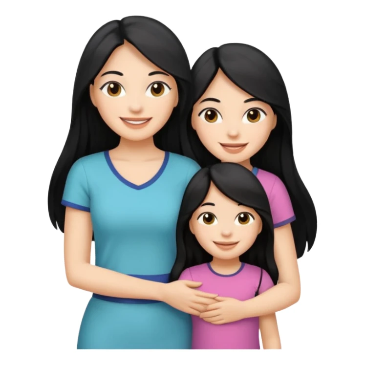 black long haired one mom with one daughter happy sticker
