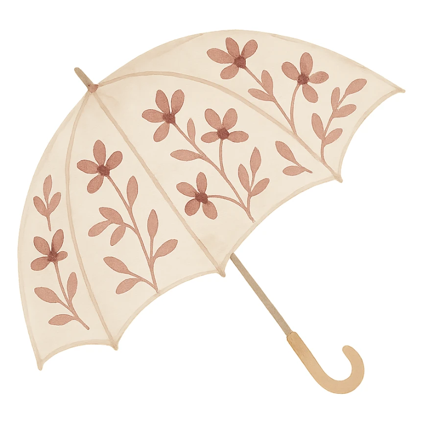 an umbrella with a floral pattern in burgundy color sticker