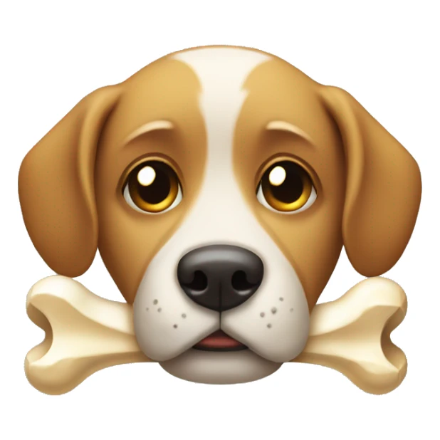 sad dog with a bone in mouth sticker