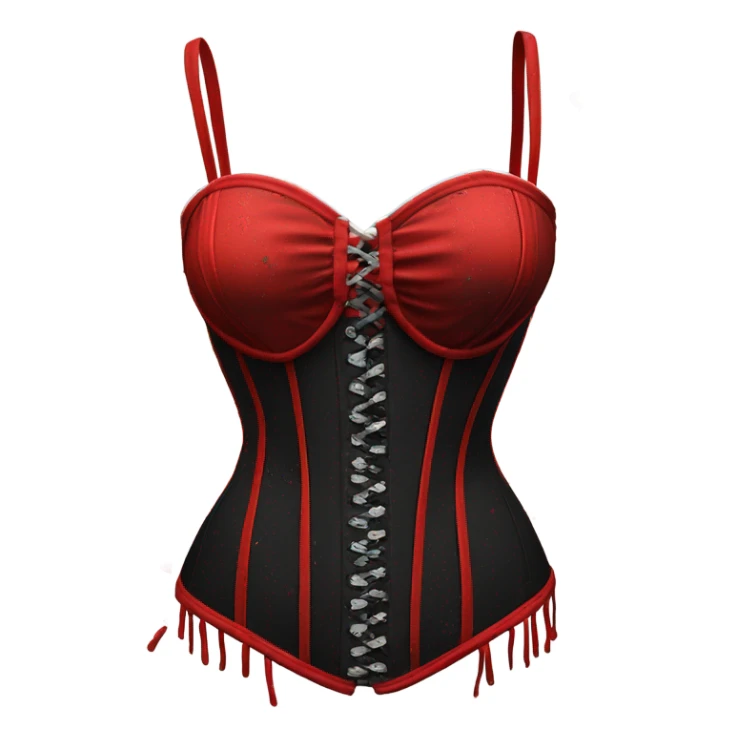 Red and black corset top with bikini bottom splattered with white paint  sticker