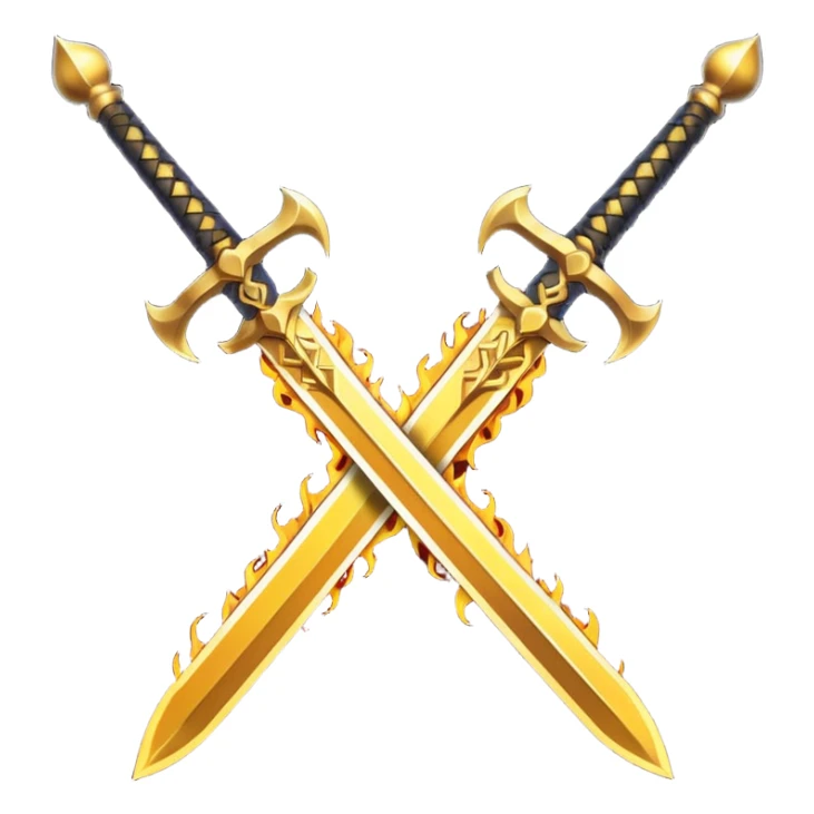 Two crossed fiery royal golden sword with golden blade sticker