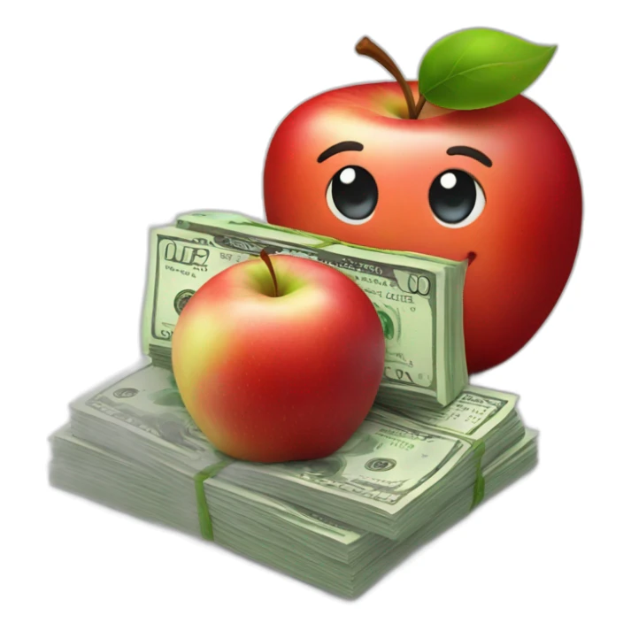 smiling red apple with a lot of money sticker