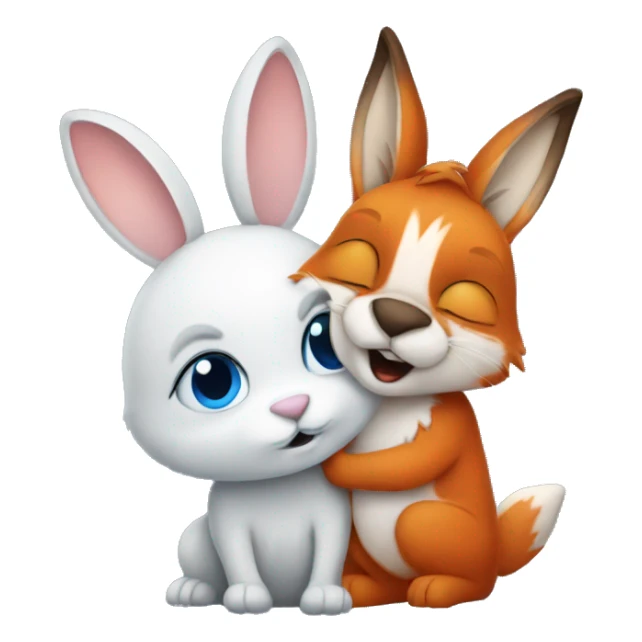 bunny with blue eyes and fox hugging sticker
