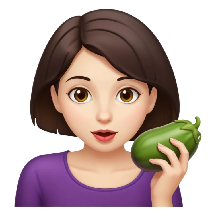 Brunette Girl eating eggplant sticker