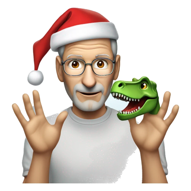 Steve Jobs with a Santa hat and dinosaur’s hands sticker