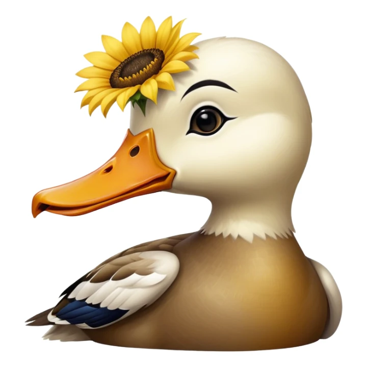 a duck holding a sunflower seed in its beak sticker