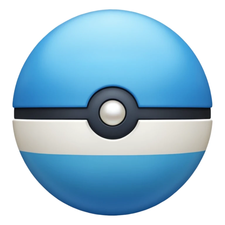 blue pokeball emoji, top half is a more saturated blue, bottom half is white, black stripe, with a white sheen, with a pearlescent finish, with a matte finish sticker