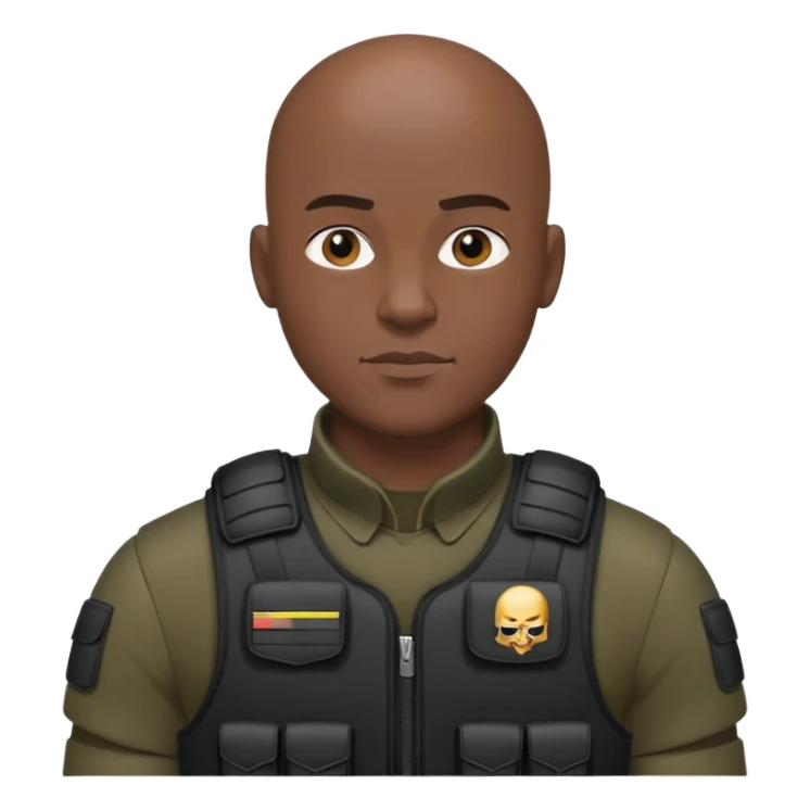 black soldier bald head in black bulletproof vest sticker