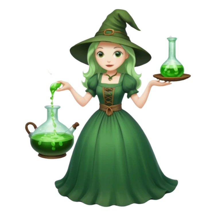 green witch cooking potion sticker