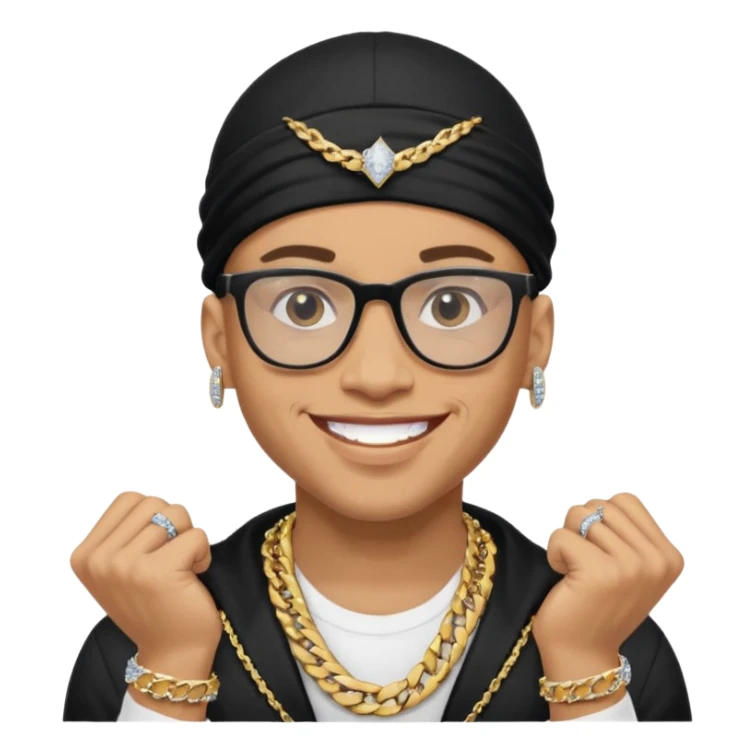 lightskin man with a black durag,a cuban link chain,glasses, and smiling flexing diamond studded grillz  sticker