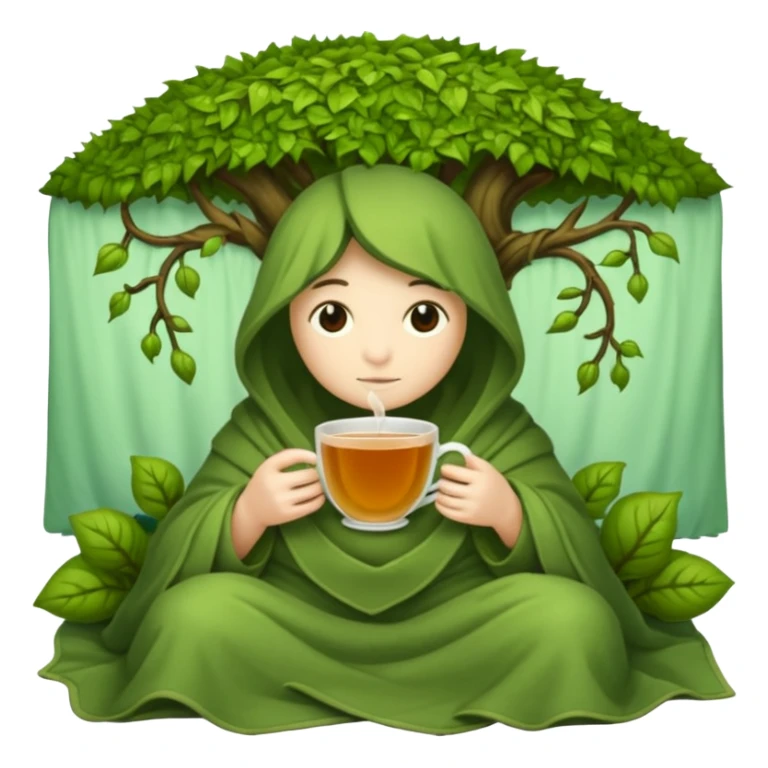 moss spirit bundled in vine blanket sipping night tea sticker