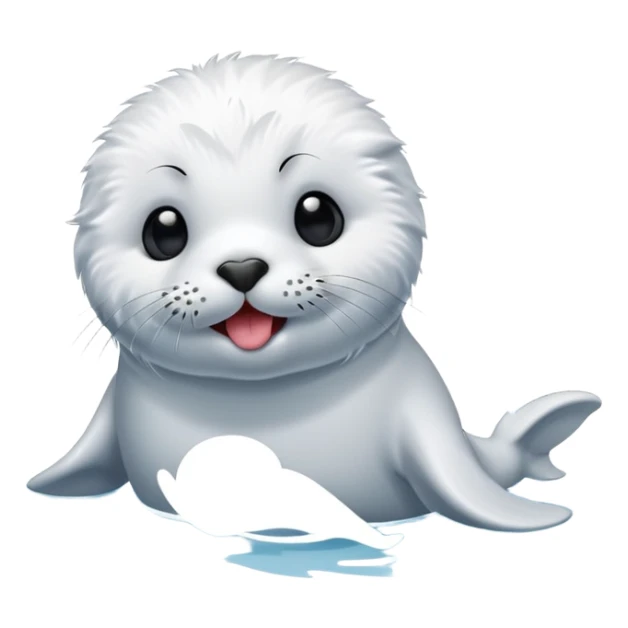 A fluffy, all-white furred, tiny seal having fun in the lake while sticking his tongue out. sticker