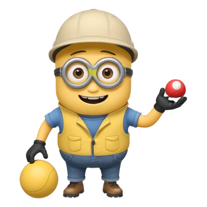 Minion joyeux avec une casquette qui joue avec une boule de pétanque sticker