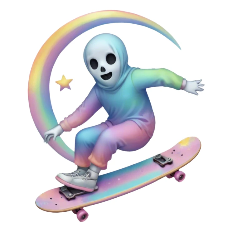 ghost skateboarding under a pastel moon and stars sticker