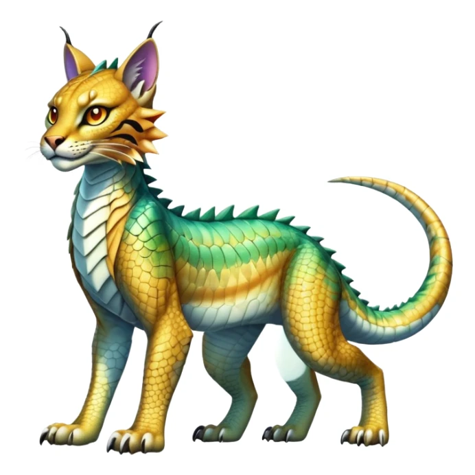 Shiny exotic iridescent Dragon-Tiger-type Lynx-Caracal-Crocodile-Bobcat-Fakémon-creature full body sticker