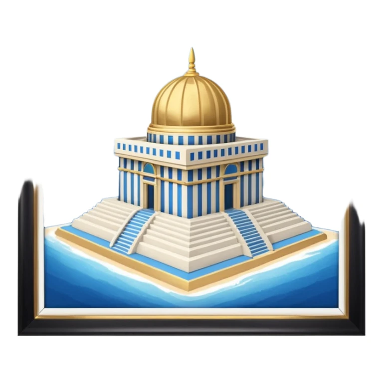 epstein island cubic temple with blue horizontal stipes on the side and a goldon dome on top sticker