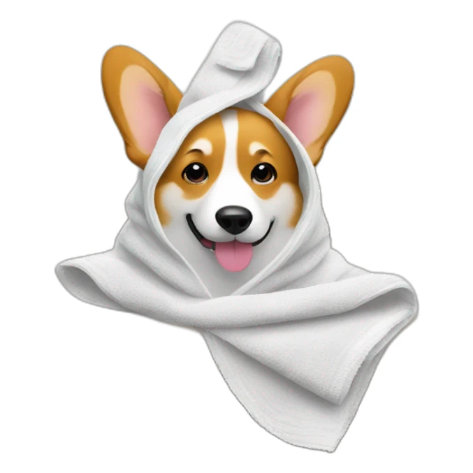 Corgi on the couch with the towel on the head sticker