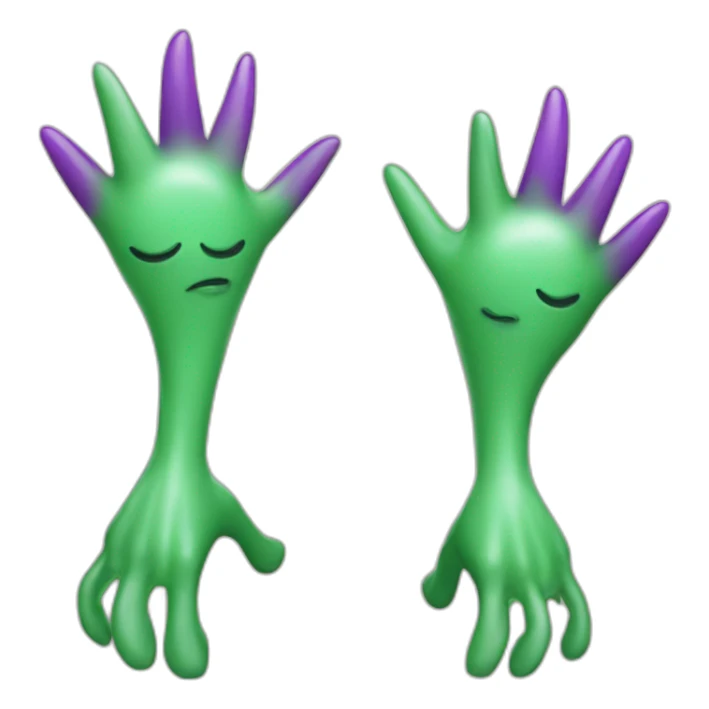 green alien with purple hands and feet and midsection with pointy green ears and big smile sticker