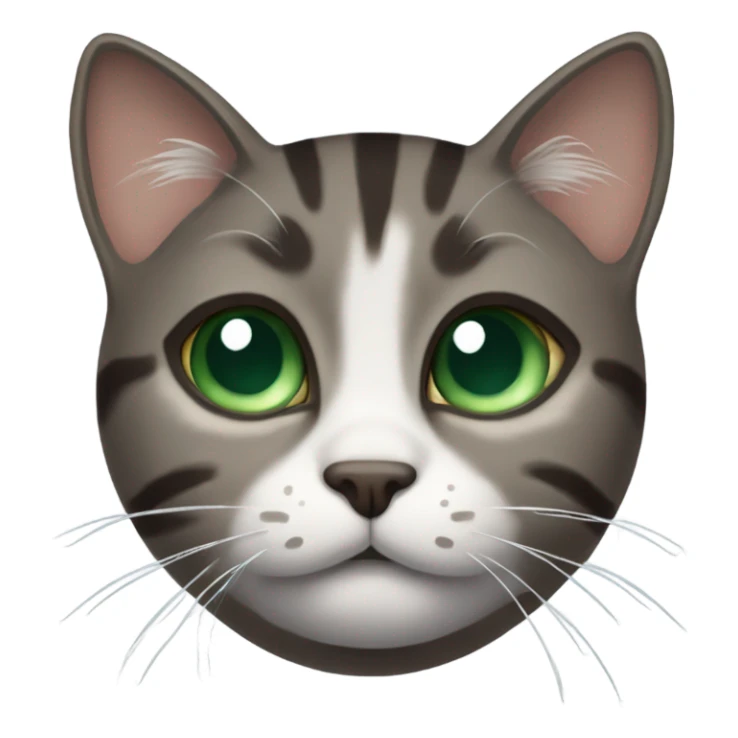 Dark brown gray tabby cat with blueish green eyes saying I’m sorry   sticker