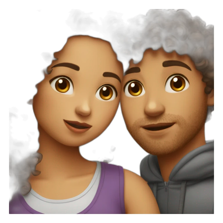 Curly girl and curly boy kiss sticker