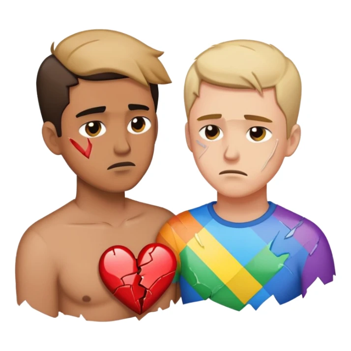 gay couple breaking up with a shattered heart between them sticker