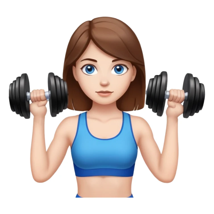 White girl with brown hair and blue eyes with weights in hand sticker