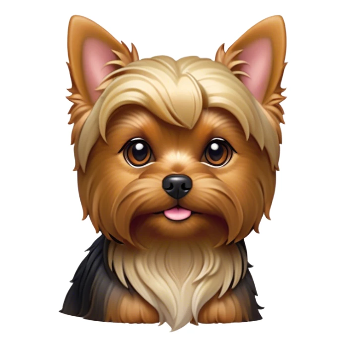 Cinematic Noble Yorkshire Terrier Portrait Emoji, Exuding refined charm and dignified poise, with a lustrous, silky fur in rich, deep hues, alert eyes and a confident expression, simplified yet exquisitely detailed, glowing with a soft, aristocratic radiance, high shine, embodying intelligent grace and classic elegance, soft glowing outline, capturing the essence of a regal Yorkshire Terrier ready to rule the screen with effortless sophistication! sticker