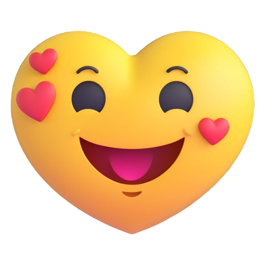 3D smiley emoji, round shape, in love, love message, smiling face, no body sticker
