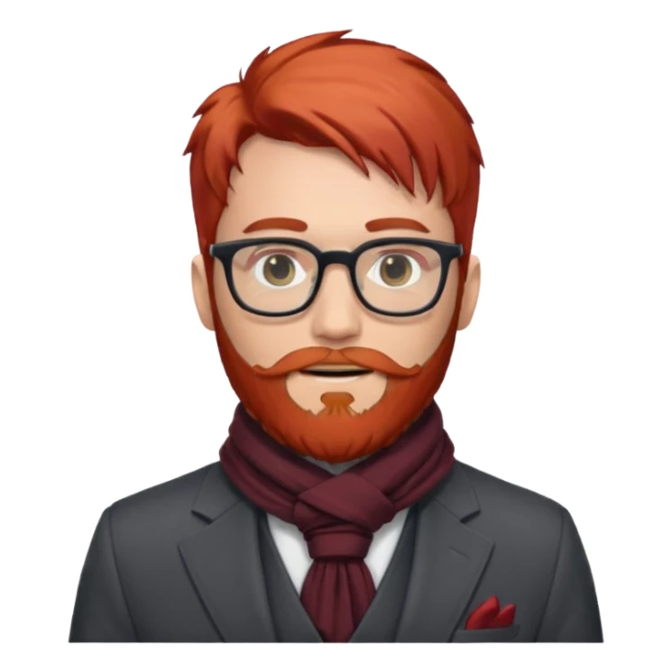 gray scarf, male,  beard, red hair, with suit, glasses sticker