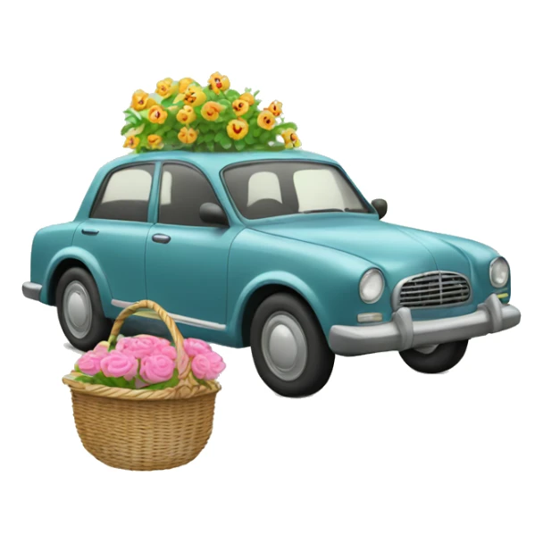 car wearing a bow tie going on a walk with a basket of flowers sticker