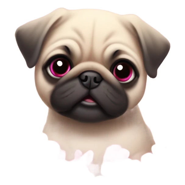 Baby pug playing in pink flowers with pink eyes  sticker