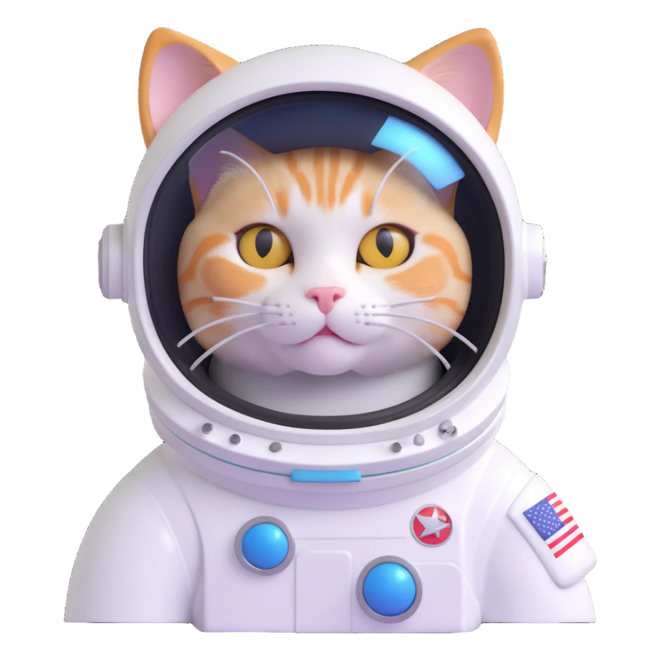 cat as an astronaut, rounded shapes, shiny helmet, playful expression sticker