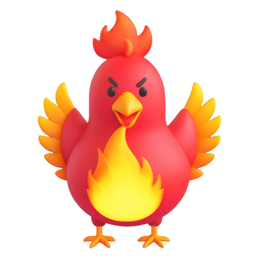 magical fire chicken, 3D emoji style, vibrant fantasy sticker