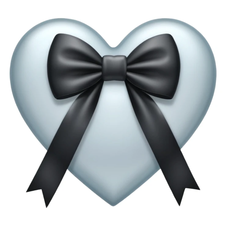 frosted glass black heart with a silver bow and heart pattern on the bow sticker