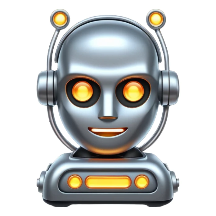 futuristic iron machine with glowing lights, emoji style sticker