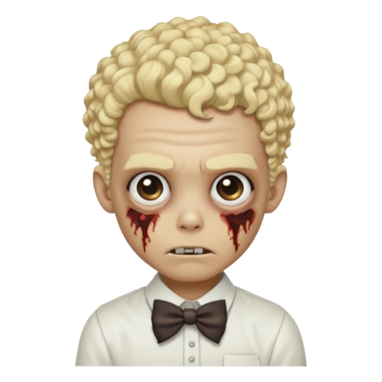 Blonde zombie boy with a white shirt with a bow in his curly hair sticker