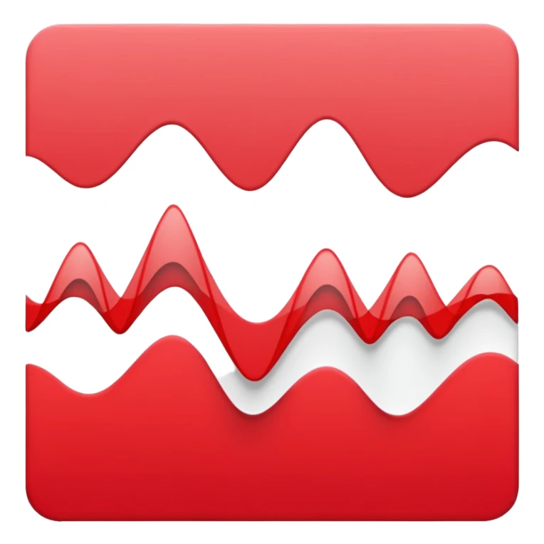 logo on white background showing a waveform morphing into a sheet of text. Clean red and white geometric style, minimal and modern, no text. Represents audio-to-text or video transcription powered by AI sticker