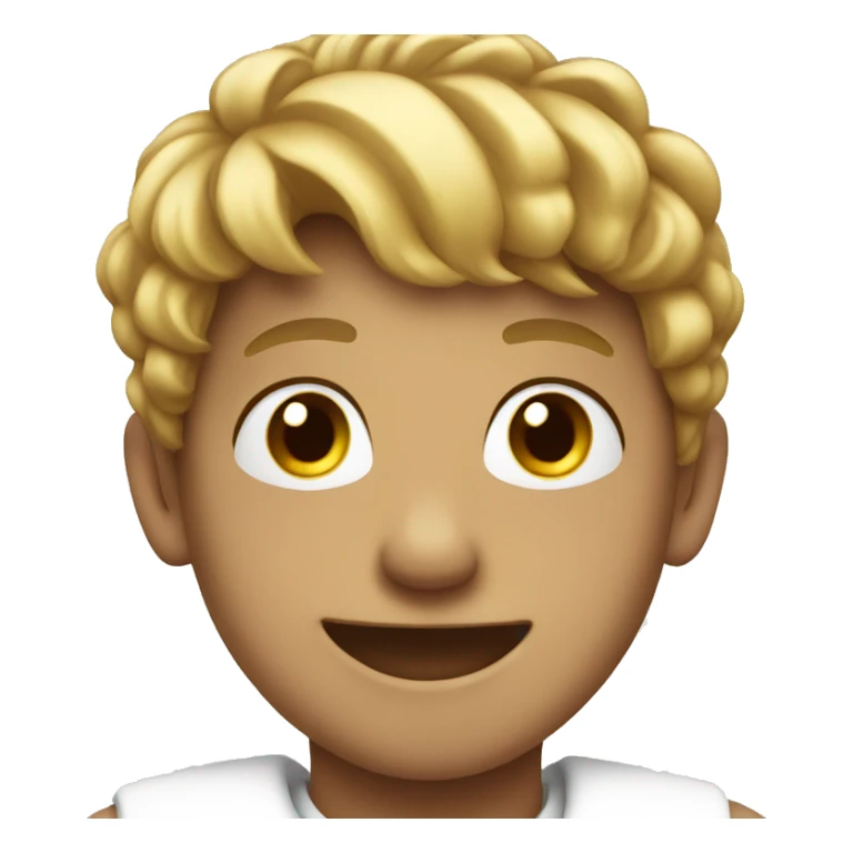 smiling boy in white shirt wearing crown sticker