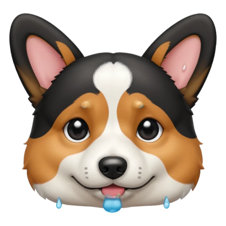 black tricolor corgi with no tail and with a tears on it's eyes sticker