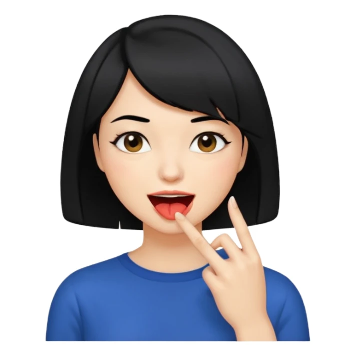 Chicas con pelo negro y corte bob haciendo que se muerde el dedo de manera picara sticker